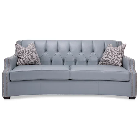 Transitional Tufted Sofa with Scooped Arms and Nailheads